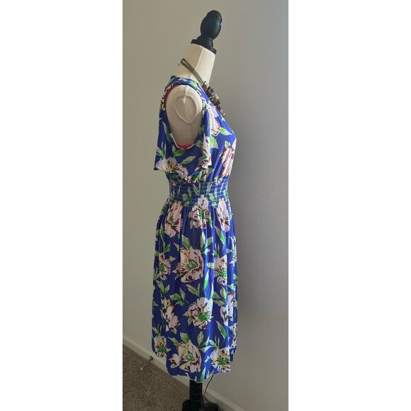 NWT FACTORIES CONNECTION BLUE FLORAL POLY SPANDEX COLD SHOULDER SUN DRESS XL-XXL - Picture 3 of 10